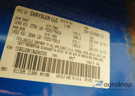 2008 Dodge Nitro Sxt from USA, damaged, VIN 1D8GU28K18W202585